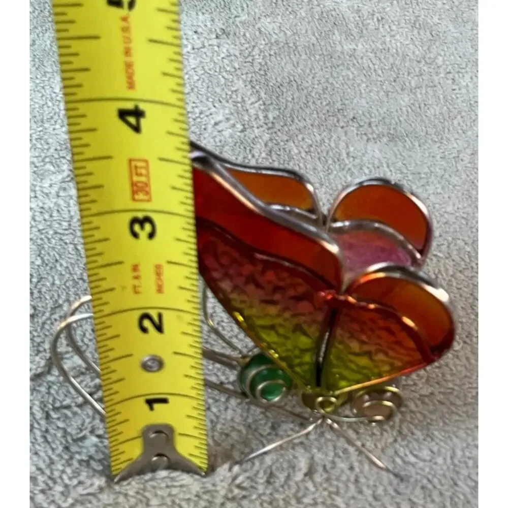 Vintage Multi Color Stained Glass Flower Pot Hanger Butterfly - WINGS MOVE - 4" - Picture 5 of 5